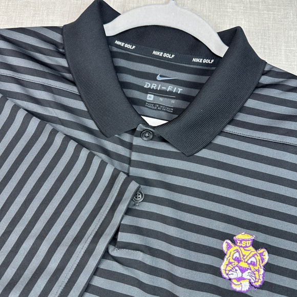 Nike Other - Nike Golf LSU Tigers Polo Mens XL Black Grey Striped Dri-FIT 891853-010